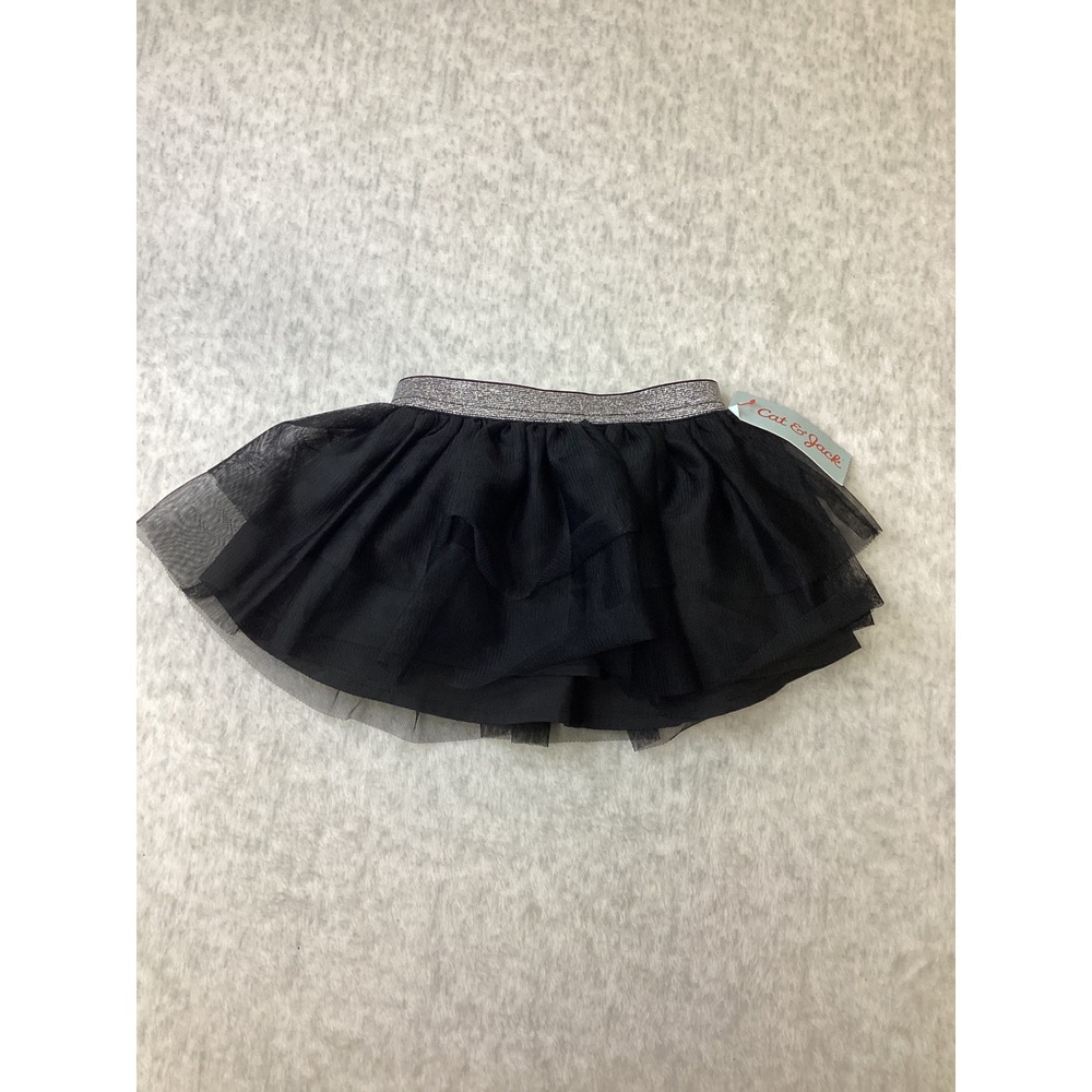 Cat & Jack Baby Girls Black Tulle Tutu Skirt Silver Glitter Waistband‎ 12M NWT